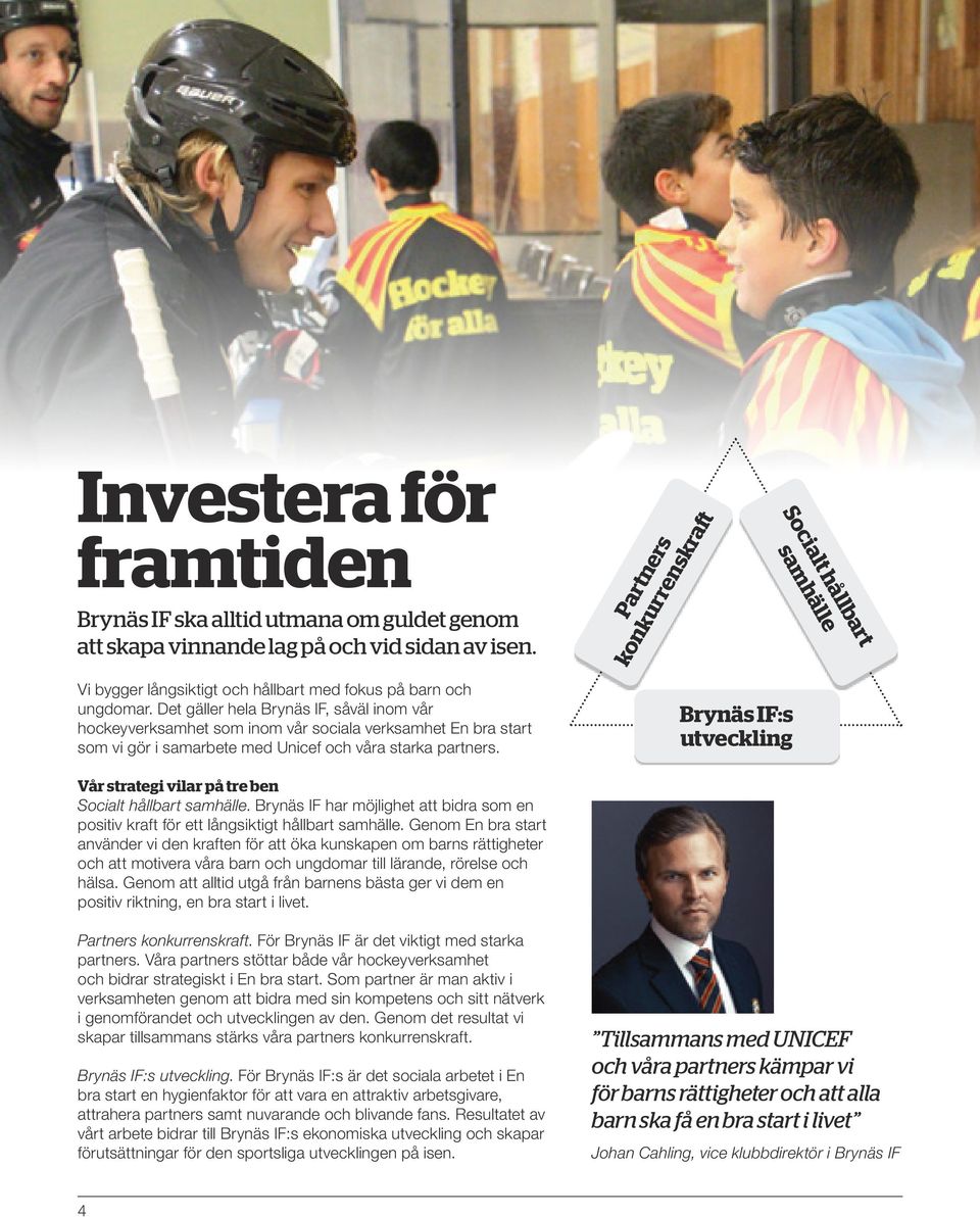 Partners konkurrenskraft Socialt hållbart samhälle Brynäs IF:s utveckling Vår strategi vilar på tre ben Socialt hållbart samhälle.