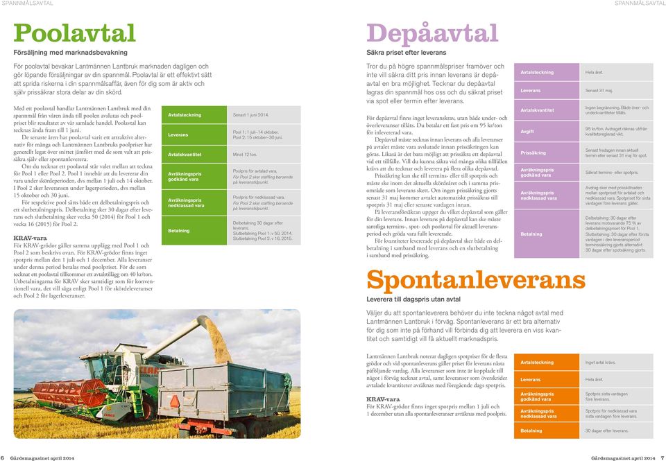 Med ett poolavtal handlar Lantmännen Lantbruk med din spannmål från våren ända till poolen avslutas och poolpriset blir resultatet av vår samlade handel. Poolavtal kan tecknas ända fram till 1 juni.