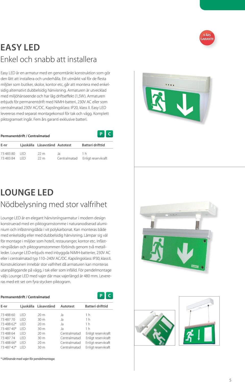 Armaturen är utvecklad med miljöhänseende och har låg driftseffekt (1,5W). Armaturen erbjuds för permanentdrift med NiMH-batteri, 230V AC eller som centralmatad 230V AC/DC.