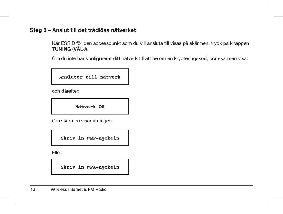 Om du inte har konfigurerat ditt nätverk till att be om en krypteringskod, bör skärmen