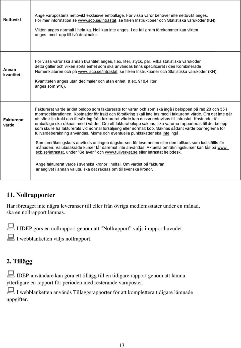 Annan kvantitet För vissa varor ska annan kvantitet anges, t.ex. liter, styck, par.