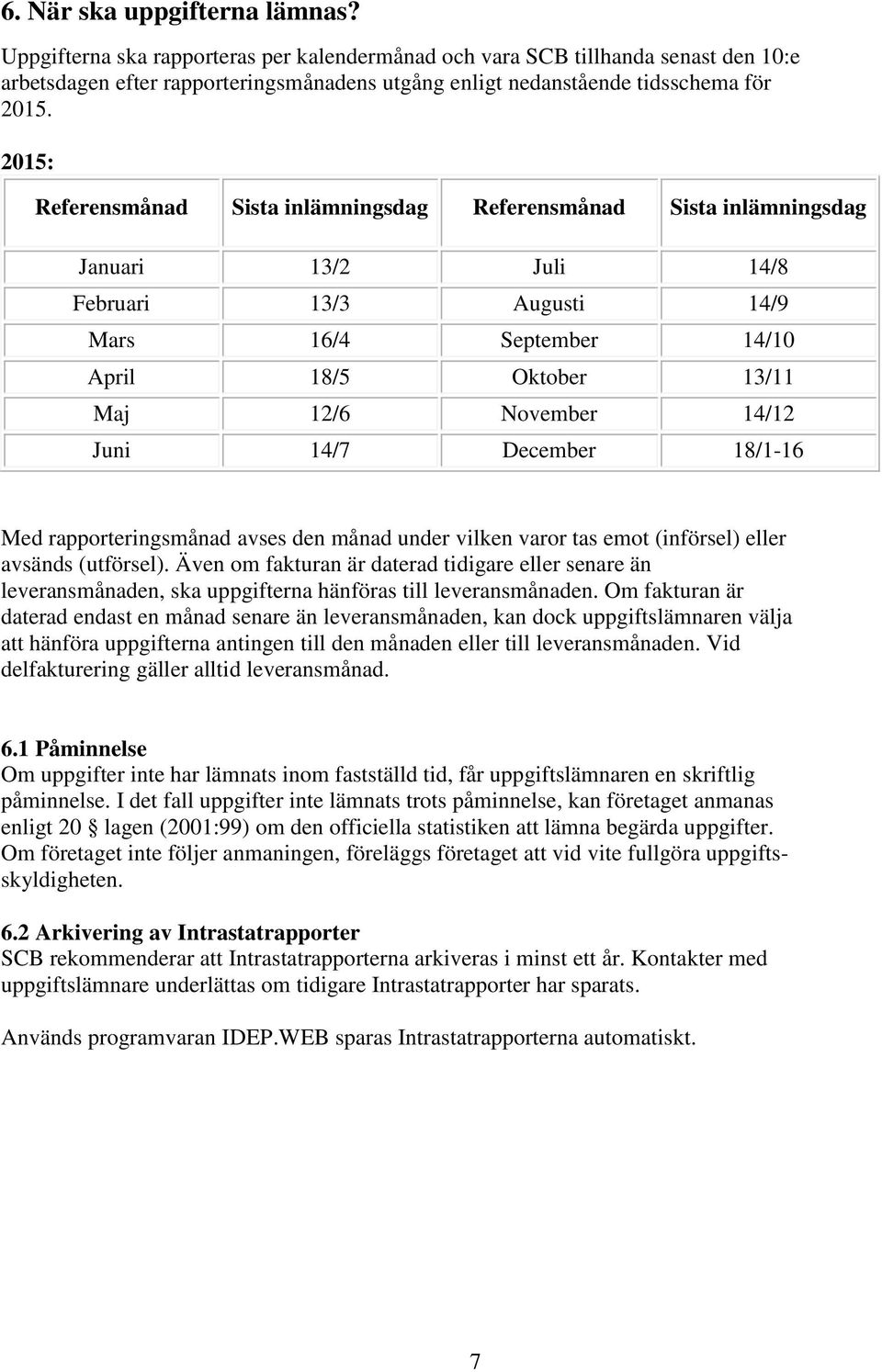 2015: Referensmånad Sista inlämningsdag Referensmånad Sista inlämningsdag Januari 13/2 Juli 14/8 Februari 13/3 Augusti 14/9 Mars 16/4 September 14/10 April 18/5 Oktober 13/11 Maj 12/6 November 14/12