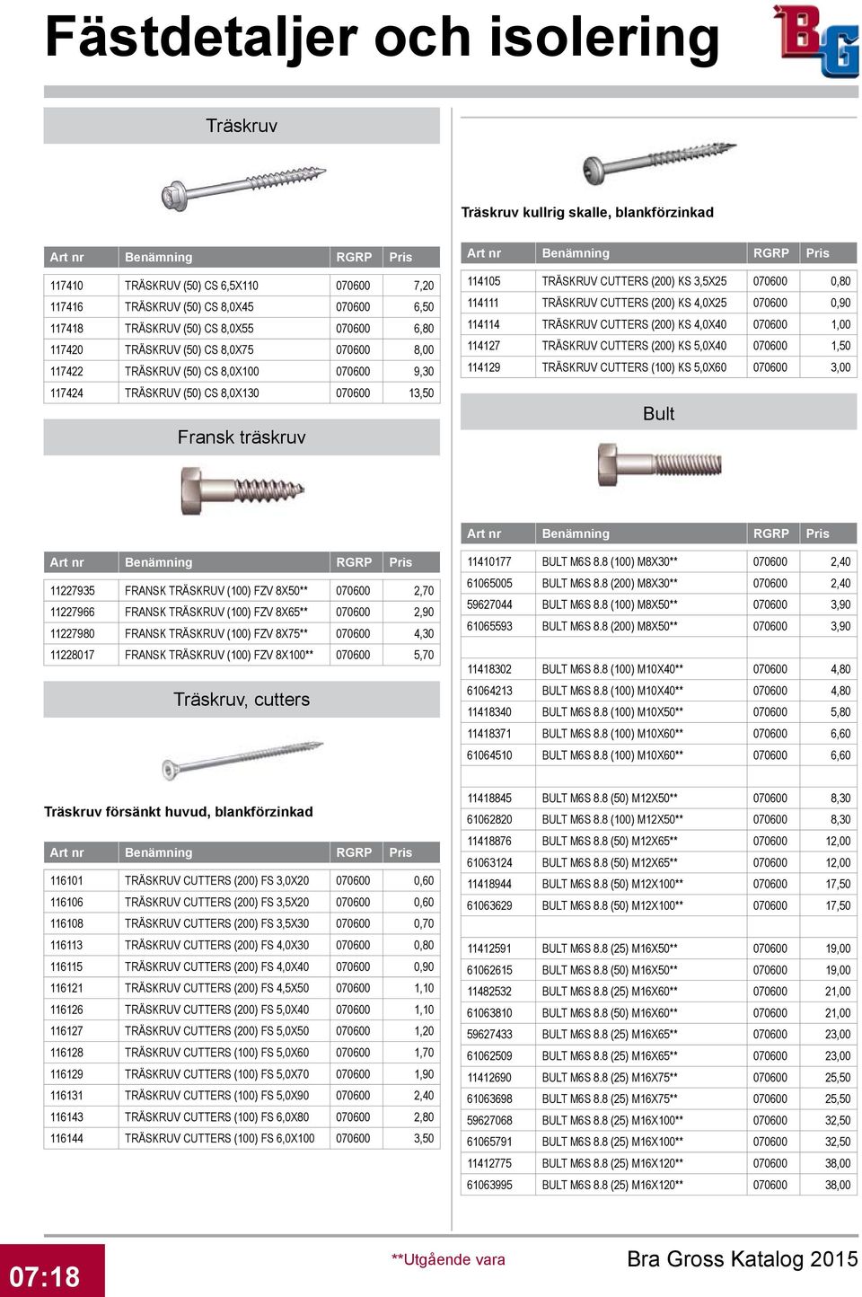 CUTTERS (200) KS 4,0X25 070600 0,90 114114 TRÄSKRUV CUTTERS (200) KS 4,0X40 070600 1,00 114127 TRÄSKRUV CUTTERS (200) KS 5,0X40 070600 1,50 114129 TRÄSKRUV CUTTERS (100) KS 5,0X60 070600 3,00 Bult