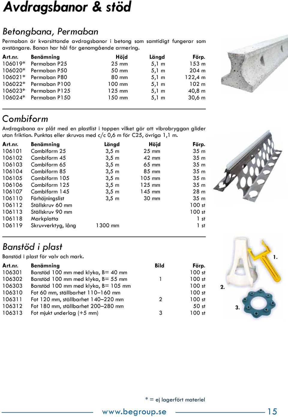 106019* Permaban P25 25 mm 5,1 m 153 m 106020* Permaban P50 50 mm 5,1 m 204 m 106021* Permaban P80 80 mm 5,1 m 122,4 m 106022* Permaban P100 100 mm 5,1 m 102 m 106023* Permaban P125 125 mm 5,1 m 40,8