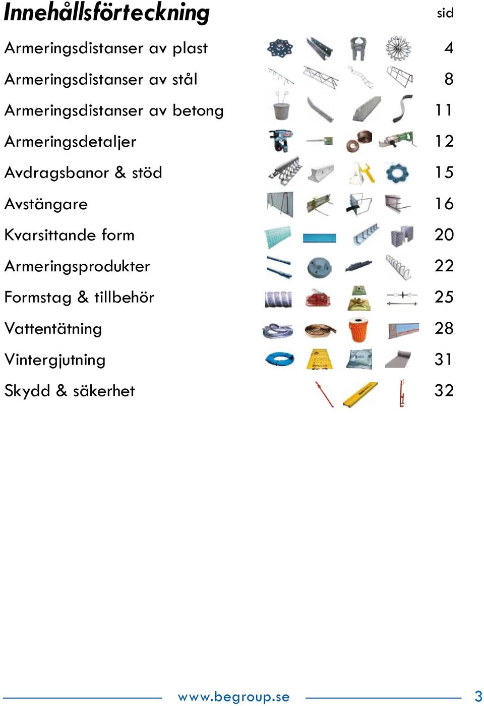 Avstängare 16 Kvarsittande form 20 Armeringsprodukter 22 Formstag & tillbehör