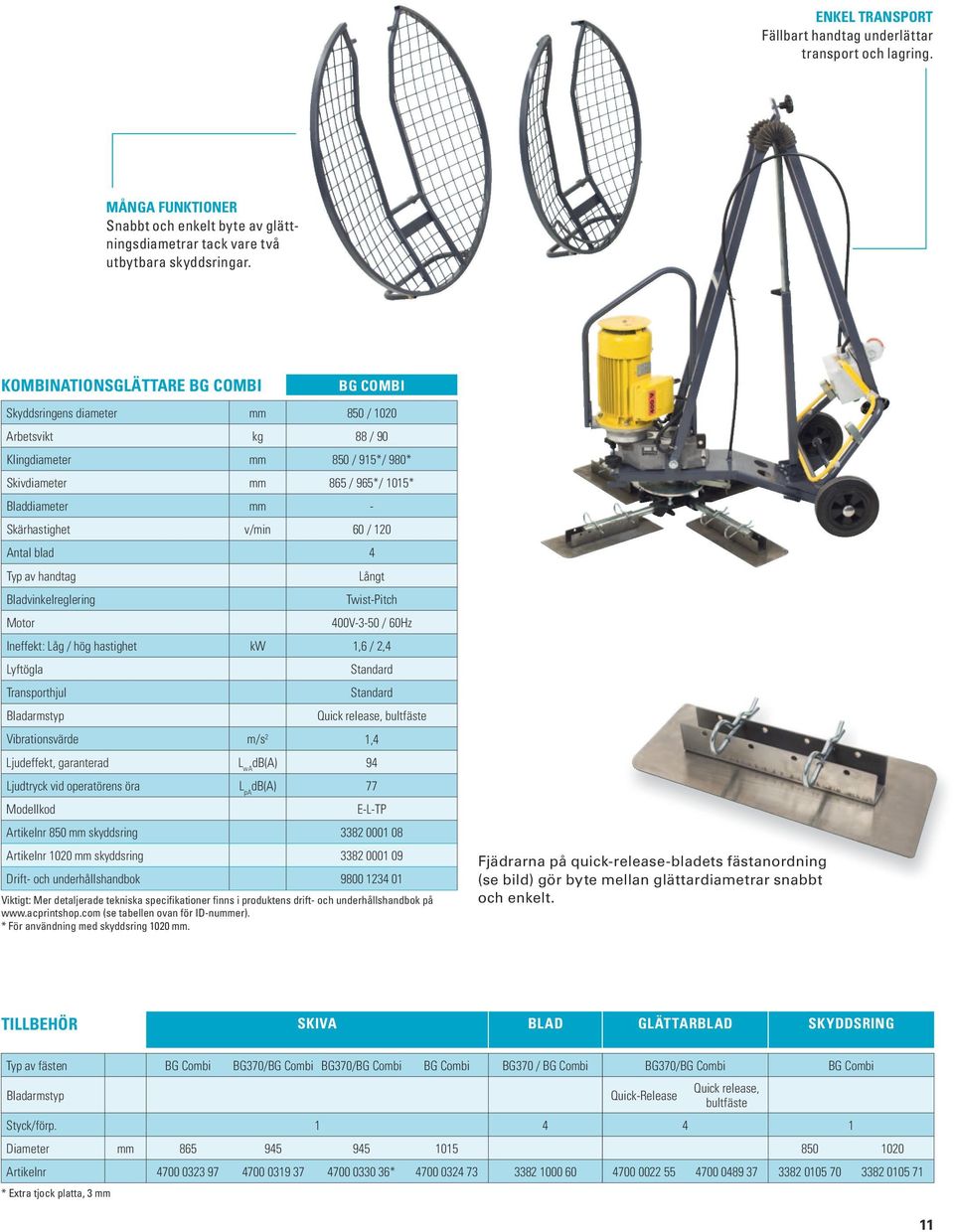 v/min 60 / 120 Antal blad 4 Typ av handtag Bladvinkelreglering Motor Långt Twist-Pitch 400V-3-50 / 60Hz Ineffekt: Låg / hög hastighet kw 1,6 / 2,4 Lyftögla Transporthjul Bladarmstyp Standard Standard