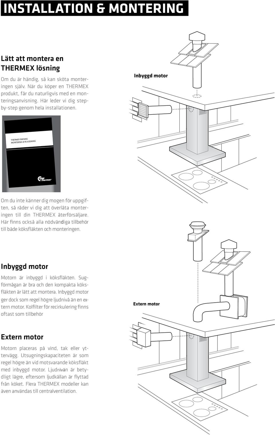 inbyggd motor Dansk Thermex emfang montering & vejledning Om du inte känner dig mogen för uppgiften, så råder vi dig att överlåta monteringen till din THERMEX återförsäljare.