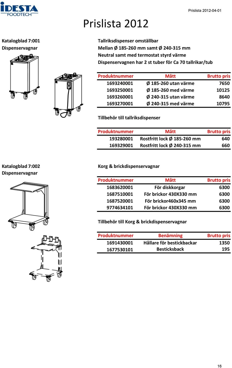 Rostfritt lock Ø 185-260 mm 640 169329001 Rostfritt lock Ø 240-315 mm 660 Katalogblad 7:002 Dispenservagnar Korg & brickdispenservagnar 1683620001 För diskkorgar 6300 1687510001 För brickor 430X330