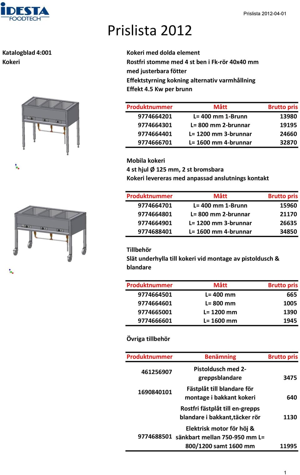 st bromsbara Kokeri levereras med anpassad anslutnings kontakt 9774664701 L= 400 mm 1-Brunn 15960 9774664801 L= 800 mm 2-brunnar 21170 9774664901 L= 1200 mm 3-brunnar 26635 9774688401 L= 1600 mm