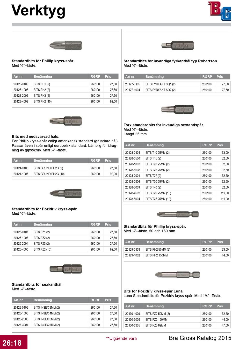 20123-0109 BITS PH1 (2) 0100 27,50 20123-1008 BITS PH2 (2) 0100 27,50 20123-2006 BITS PH3 (2) 0100 27,50 20123-4002 BITS PH2 (10) 0100 92,00 20127-0105 BITS FYRKANT SQ1 (2) 0100 27,50 20127-1004 BITS