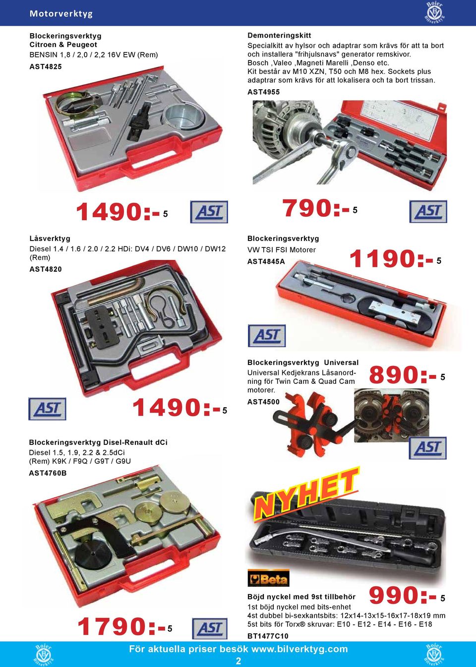 AST4955 1490:- 5 Låsverktyg Diesel 1.4 / 1.6 / 2.0 / 2.