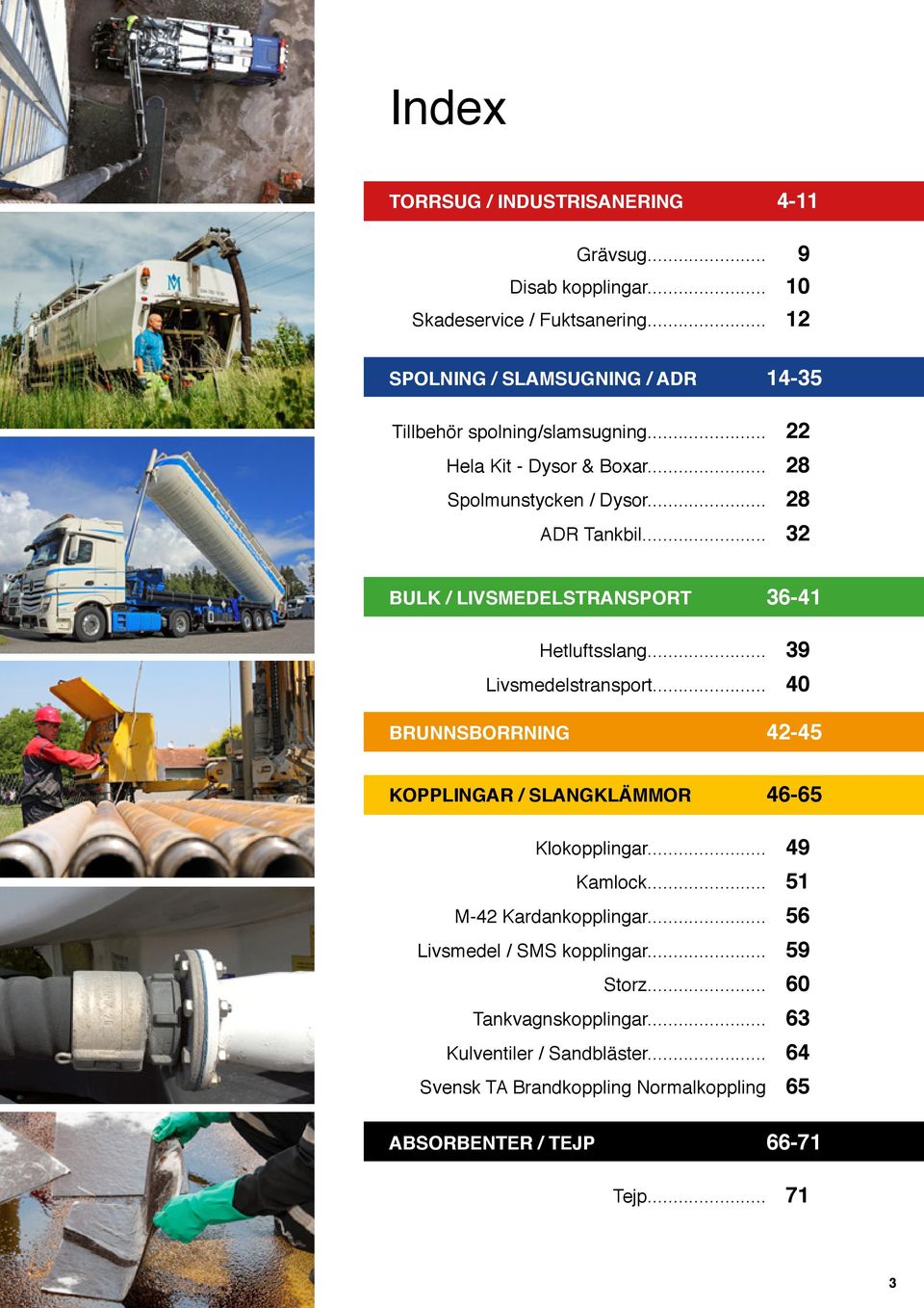 .. 32 BULK / LIVSMEDELSTRANSPORT 36-41 Hetluftsslang... 39 Livsmedelstransport... 40 BRUNNSBORRNING 42-45 KOPPLINGAR / SLANGKLÄMMOR 46-65 Klokopplingar.