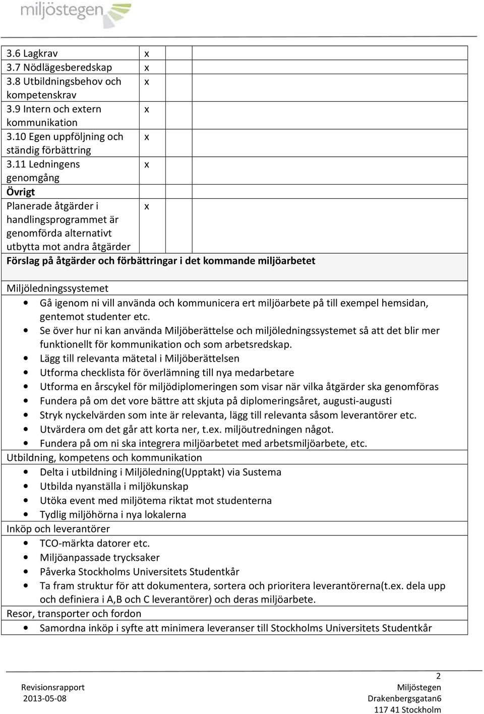 Miljöledningssystemet Gå igenom ni vill använda och kommunicera ert miljöarbete på till exempel hemsidan, gentemot studenter etc.