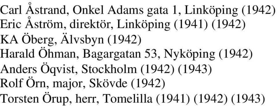 Öhman, Bagargatan 53, Nyköping (1942) Anders Öqvist, Stockholm (1942)