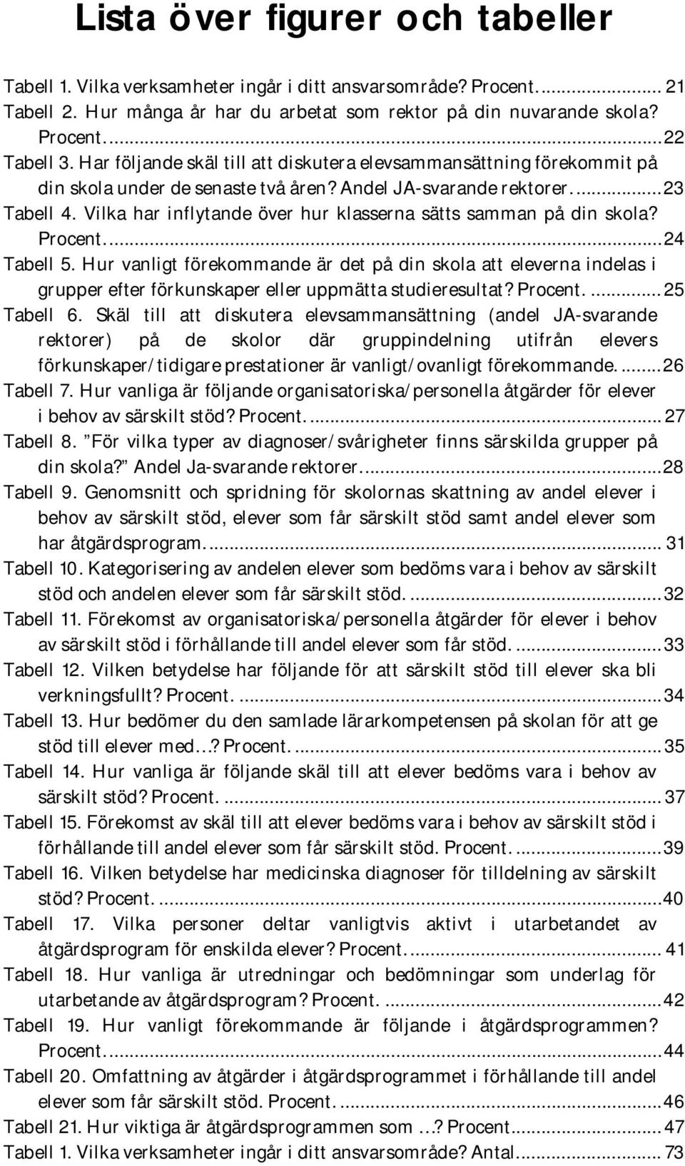 Vilka har inflytande över hur klasserna sätts samman på din skola? Procent.... 24 Tabell 5.