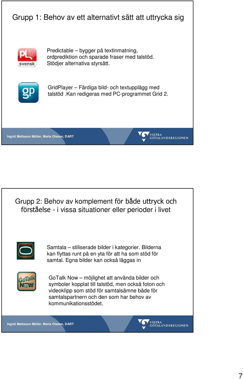 Grupp 2: Behov av komplement för både uttryck och förståelse - i vissa situationer eller perioder i livet Samtala stiliserade bilder i kategorier.