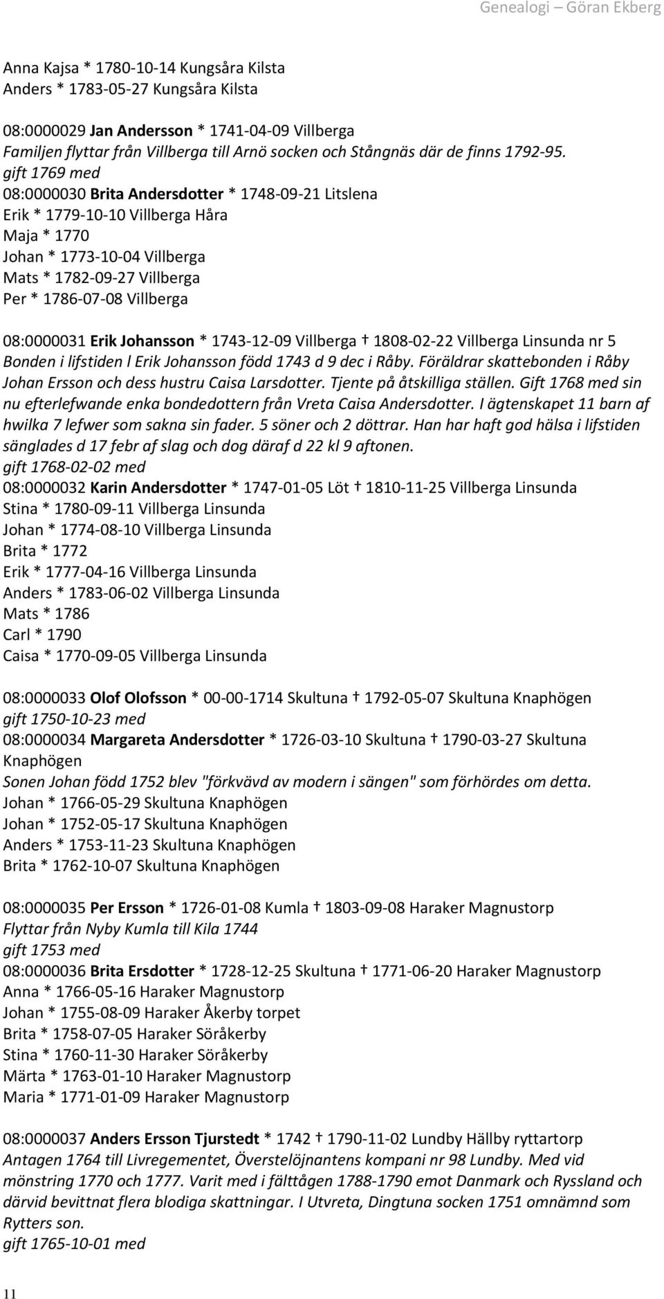 gift 1769 med 08:0000030 Brita Andersdotter * 1748-09-21 Litslena Erik * 1779-10-10 Villberga Håra Maja * 1770 Johan * 1773-10-04 Villberga Mats * 1782-09-27 Villberga Per * 1786-07-08 Villberga