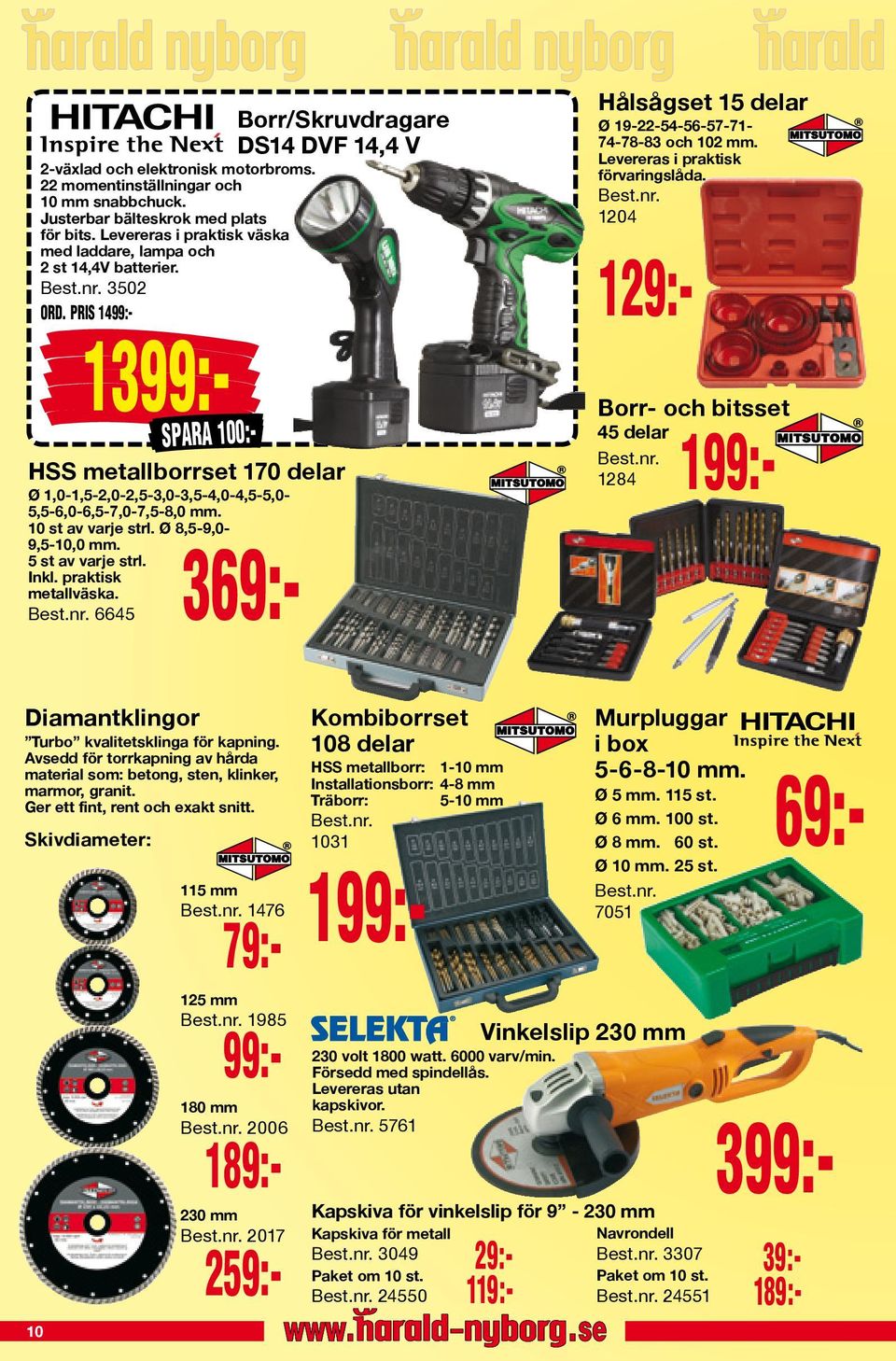 PRIS 1499:- 129:- Vinkelslip 230 mm 230 volt 1800 watt. 6000 varv/min. Försedd med spindellås. Levereras utan kapskivor. Best.nr.