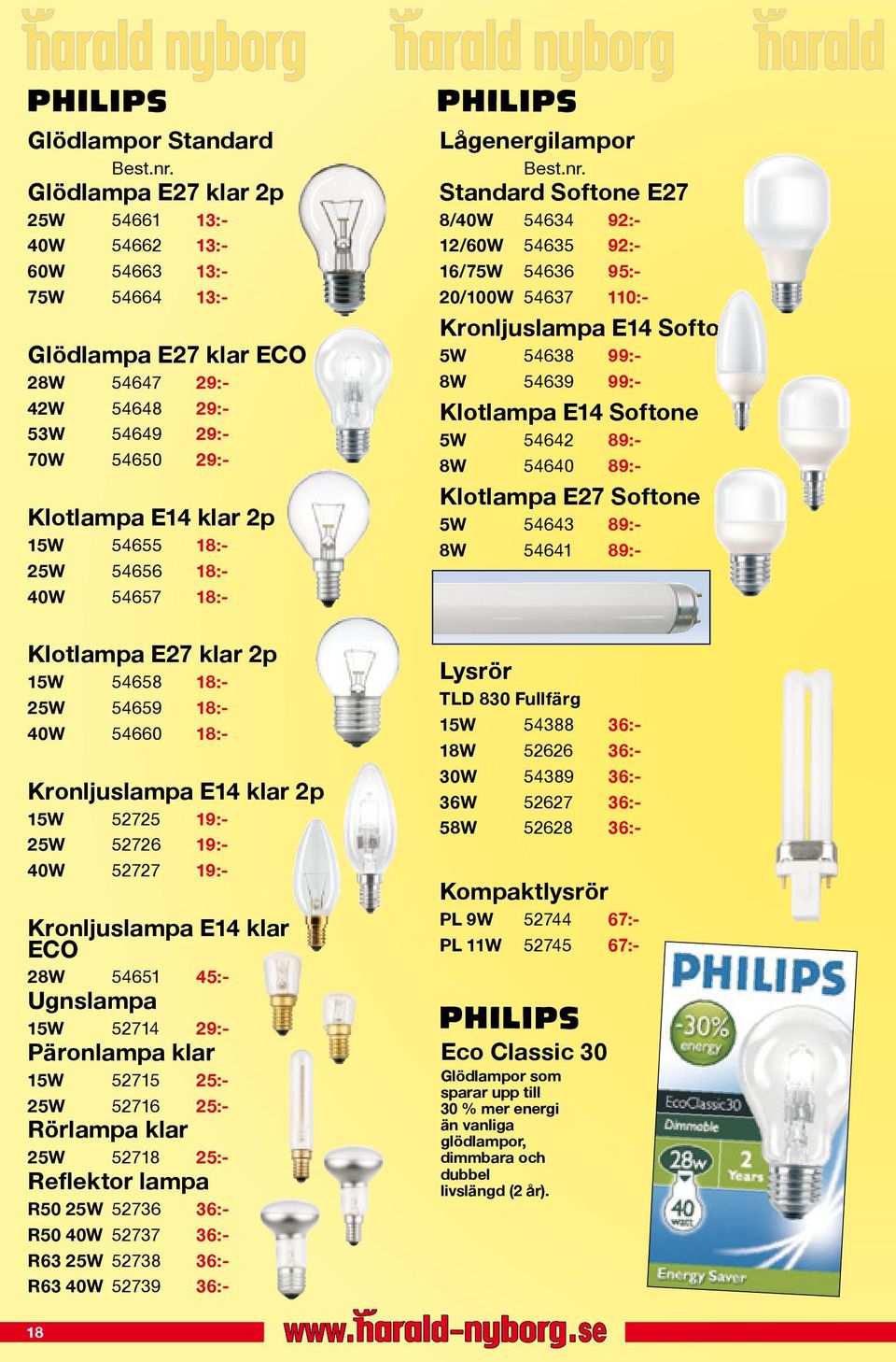 18:- 25W 54656 18:- 40W 54657 18:- Klotlampa E27 klar 2p 15W 54658 18:- 25W 54659 18:- 40W 54660 18:- Kronljuslampa E14 klar 2p 15W 52725 19:- 25W 52726 19:- 40W 52727 19:- Kronljuslampa E14 klar ECO