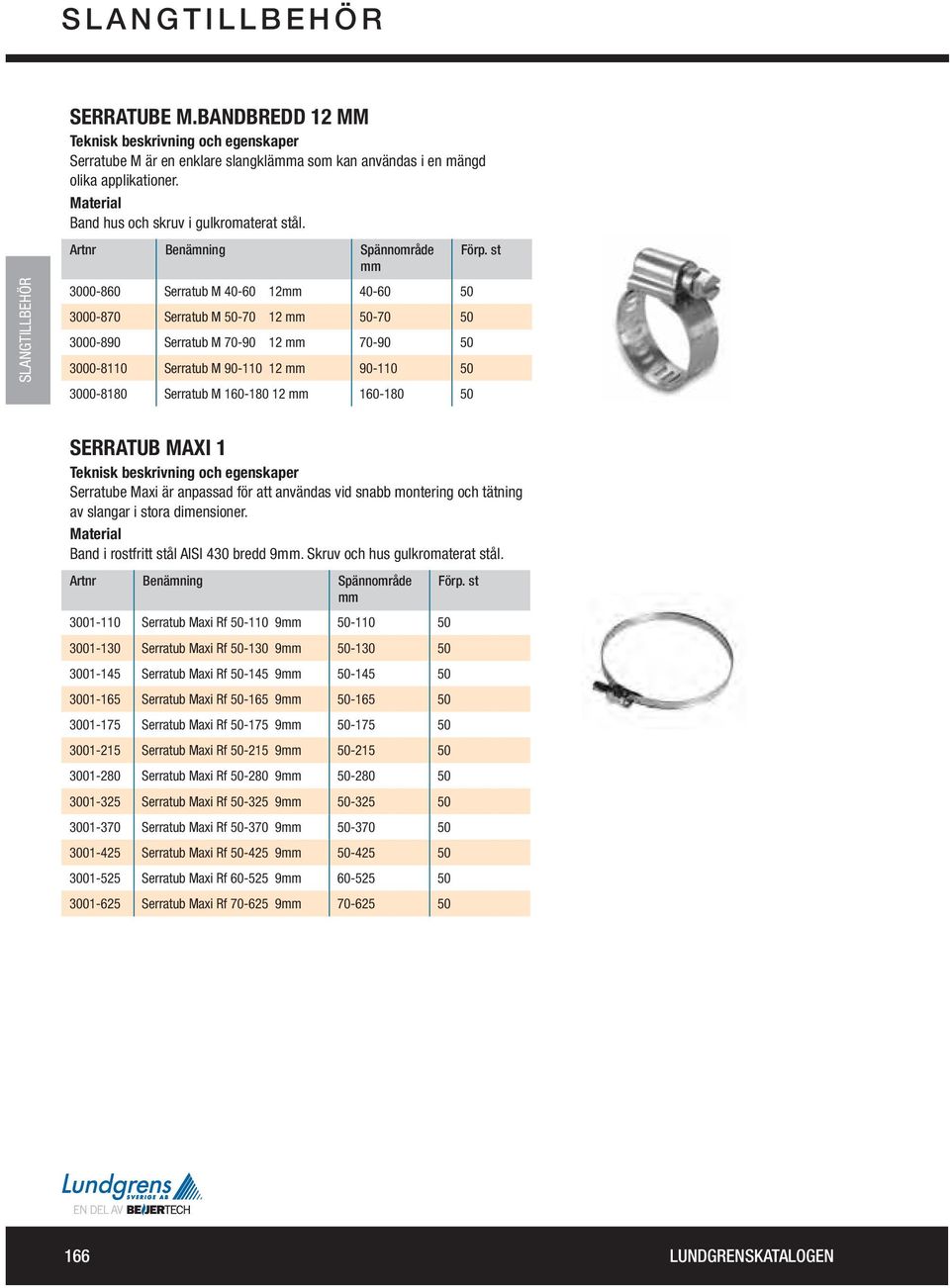 3000-8180 Serratub M 160-180 12 mm 160-180 50 SERRATUB MAXI 1 Serratube Maxi är anpassad för att användas vid snabb montering och tätning av slangar i stora dimensioner.