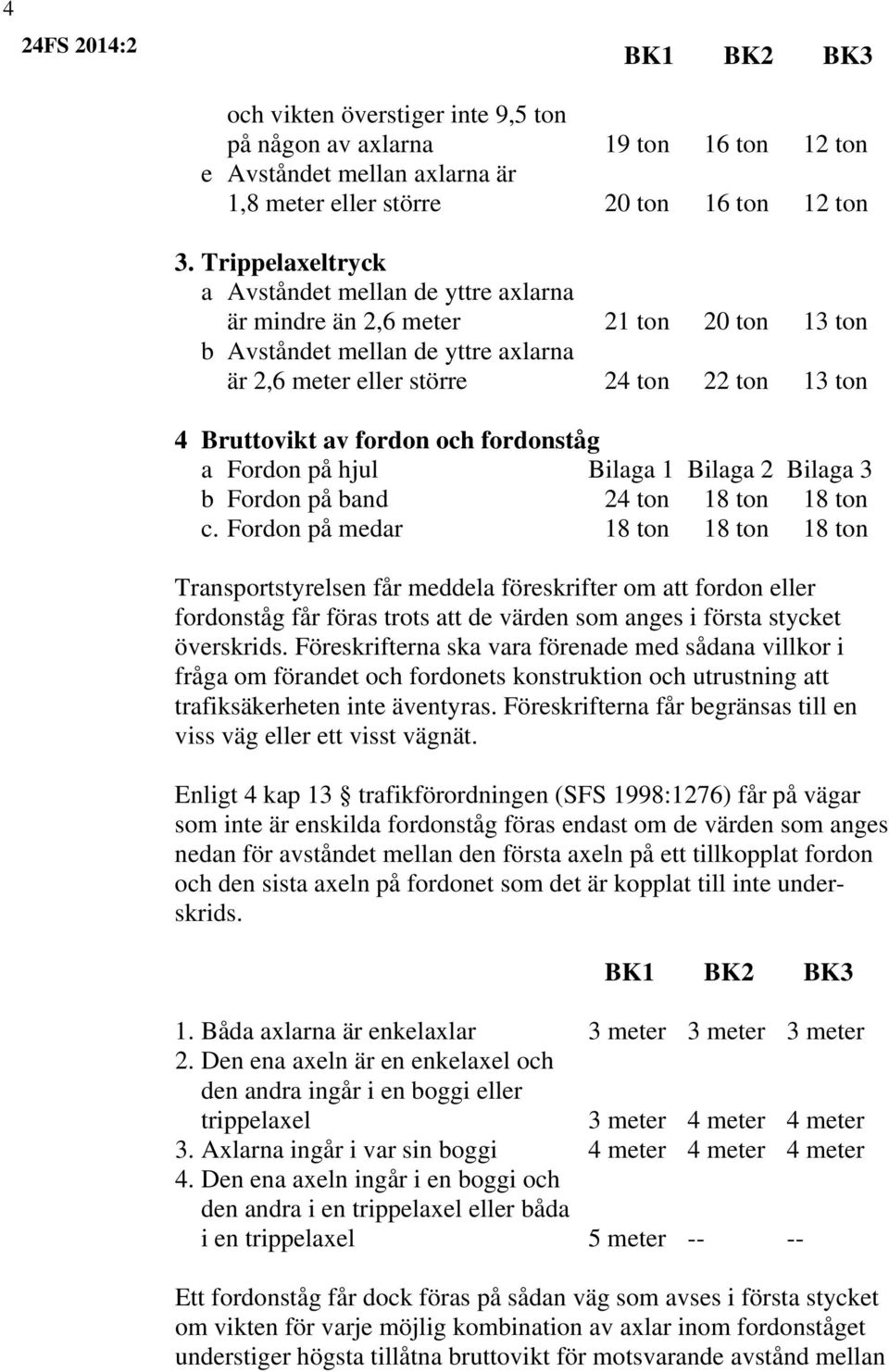 fordon och fordonståg a Fordon på hjul Bilaga 1 Bilaga 2 Bilaga 3 b Fordon på band 24 ton 18 ton 18 ton c.