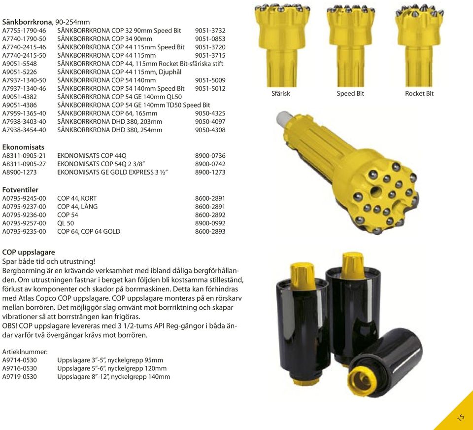 140mm 9051-5009 A7937-1340-46 SÄNKBORRKRONA COP 54 140mm Speed Bit 9051-5012 A9051-4382 SÄNKBORRKRONA COP 54 GE 140mm QL50 A9051-4386 SÄNKBORRKRONA COP 54 GE 140mm TD50 Speed Bit A7959-1365-40