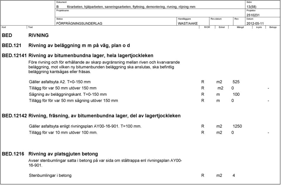 anslutas, ska befintlig beläggning kantsågas eller fräsas. Gäller asfaltsyta A2. T=0-150 mm R m2 525 Tillägg för var 50 mm utöver 150 mm R m2 0 - Sågning av beläggningskant.