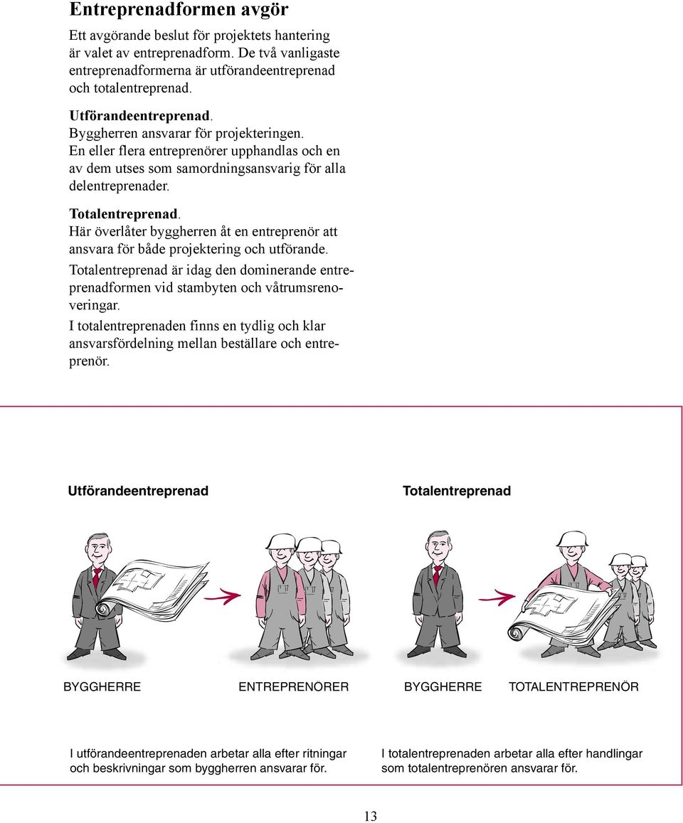 Här överlåter byggherren åt en entreprenör att ansvara för både projektering och utförande. Totalentreprenad är idag den dominerande entreprenadformen vid stambyten och våtrumsrenoveringar.