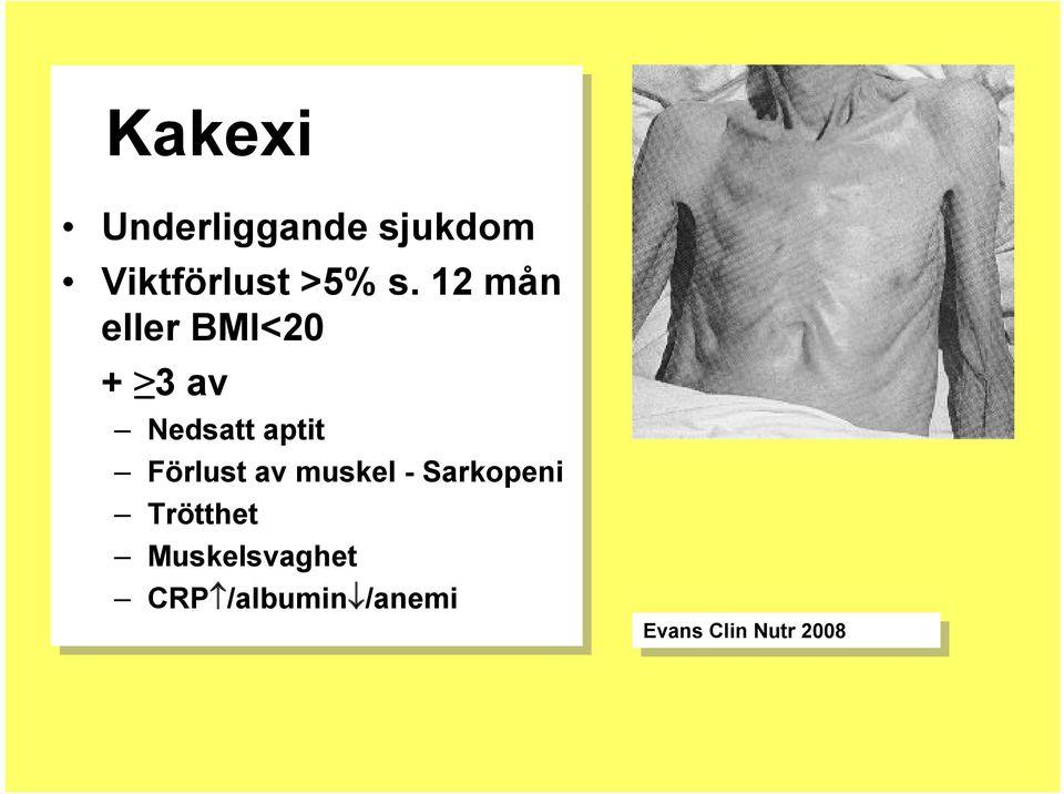 s. 12 mån eller BMI<20 + 3 av Nedsatt aptit Förlust