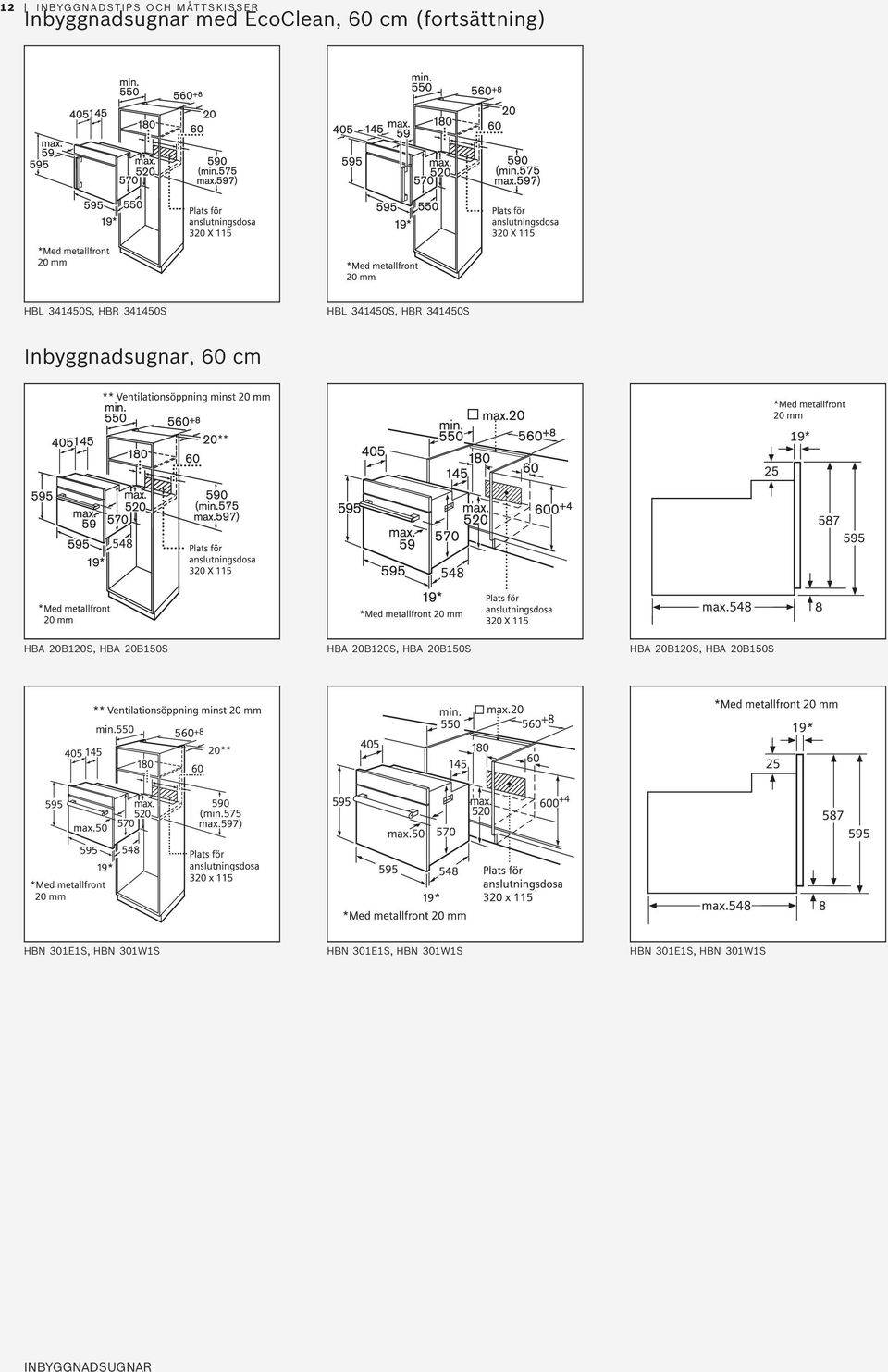 Inbyggnadsugnar, 60 cm HBA 20B120S, HBA 20B150S HBA 20B120S, HBA 20B150S HBA