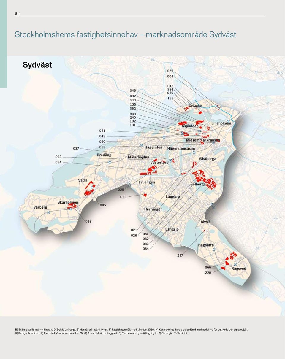 H) Kontrakterad hyra plus bedömd marknadshyra för outhyrda och egna objekt. K) Kategoribostäder.