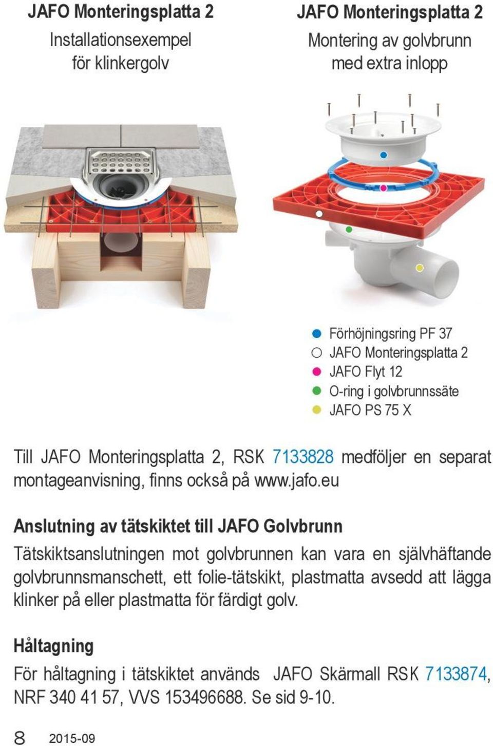 jafo.eu Anslutning av tätskiktet till JAFO Golvbrunn Tätskiktsanslutningen mot golvbrunnen kan vara en självhäftande golvbrunnsmanschett, ett folie-tätskikt,