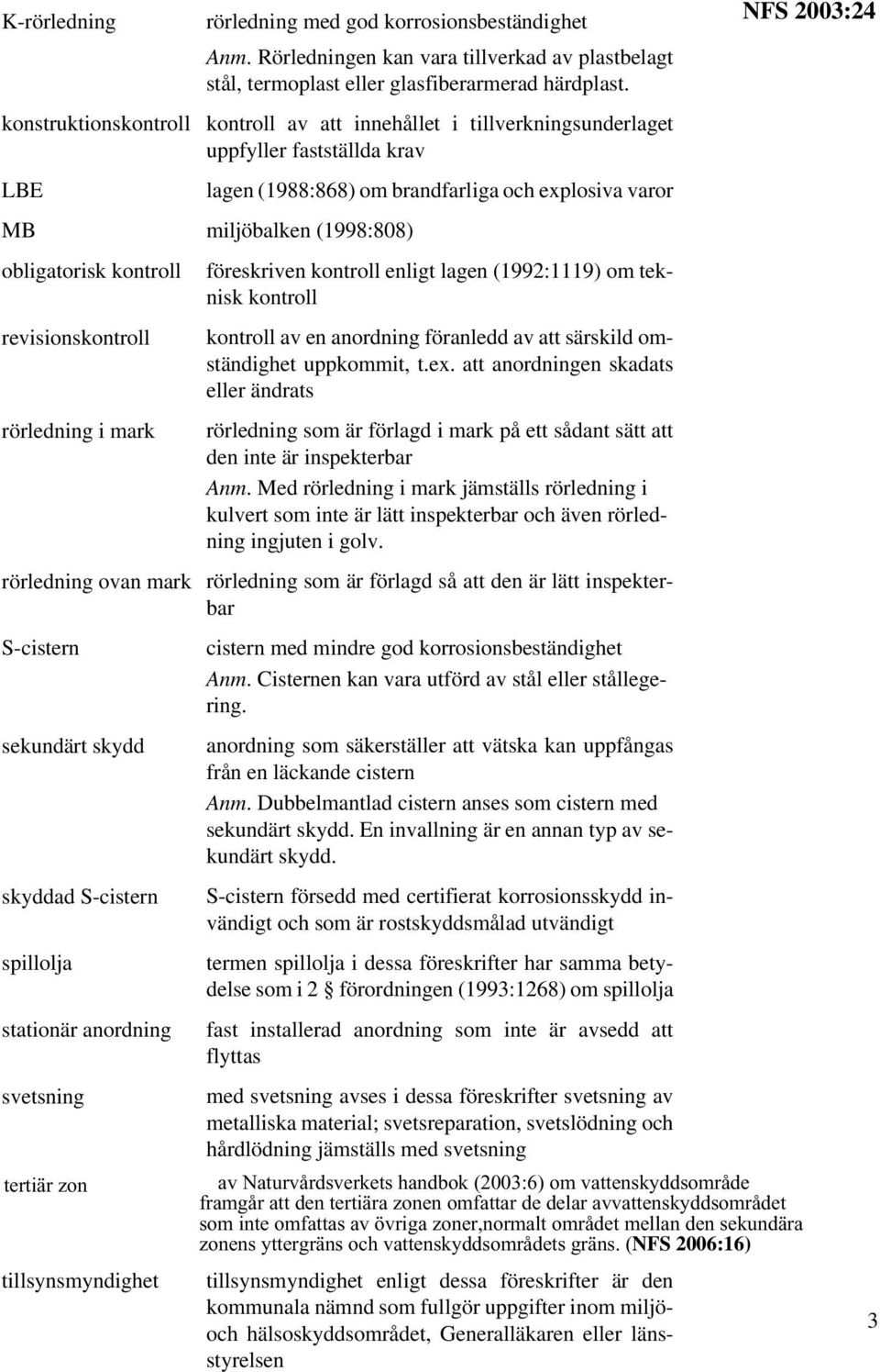 kontroll revisionskontroll rörledning i mark föreskriven kontroll enligt lagen (1992:1119) om teknisk kontroll kontroll av en anordning föranledd av att särskild omständighet uppkommit, t.ex.