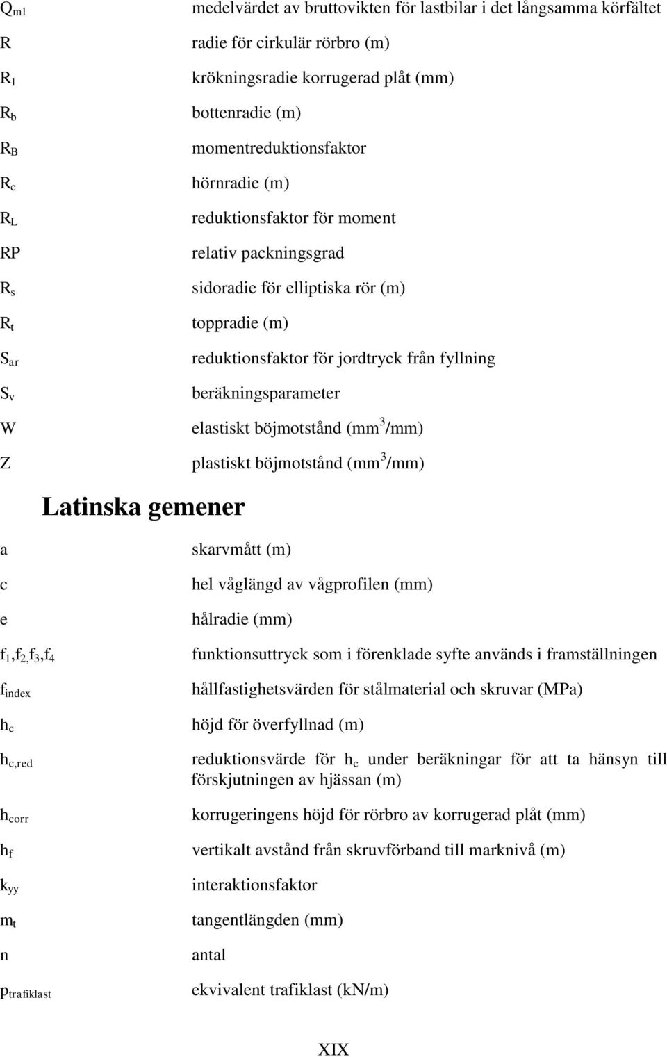 beräkningsparameter elastiskt böjmotstånd (mm 3 /mm) plastiskt böjmotstånd (mm 3 /mm) Latinska gemener a c e f 1,f 2, f 3,f 4 f index h c h c,red h corr h f k yy m t n p trafiklast skarvmått (m) hel