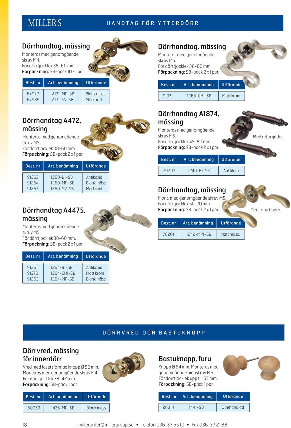 91371 1268-CH1-SB Matt krom Dörrhandtag A472, mässing Monteras med genomgående skruv M5. För dörrtjocklek 38-60 mm. Förpackning: SB-pack 2 x 1 par.