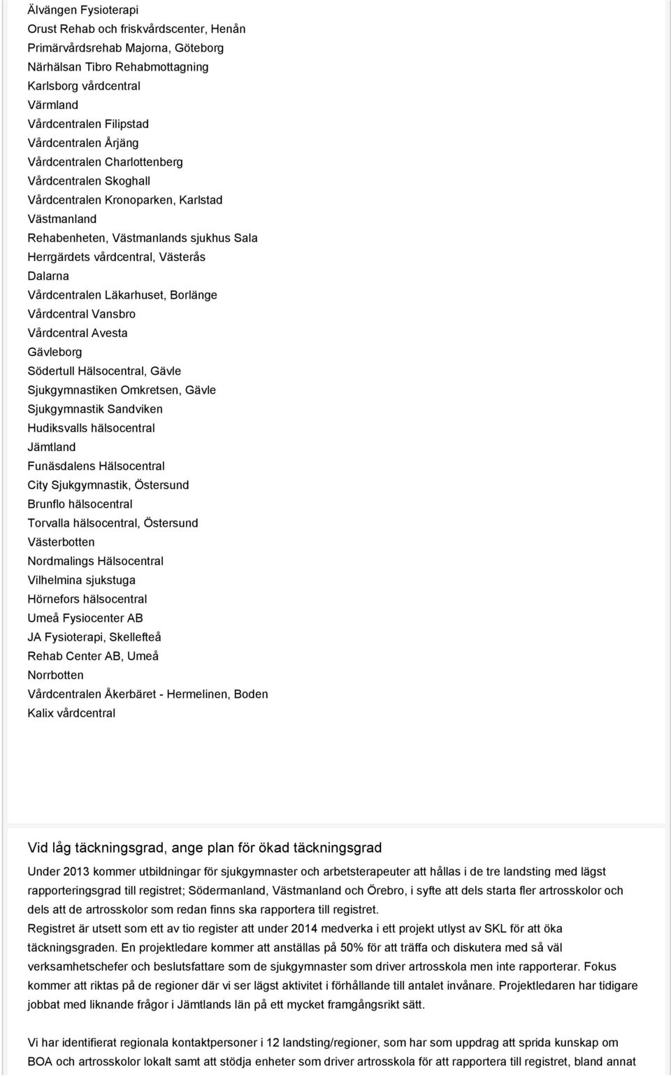 Vårdcentralen Läkarhuset, Borlänge Vårdcentral Vansbro Vårdcentral Avesta Gävleborg Södertull Hälsocentral, Gävle Sjukgymnastiken Omkretsen, Gävle Sjukgymnastik Sandviken Hudiksvalls hälsocentral