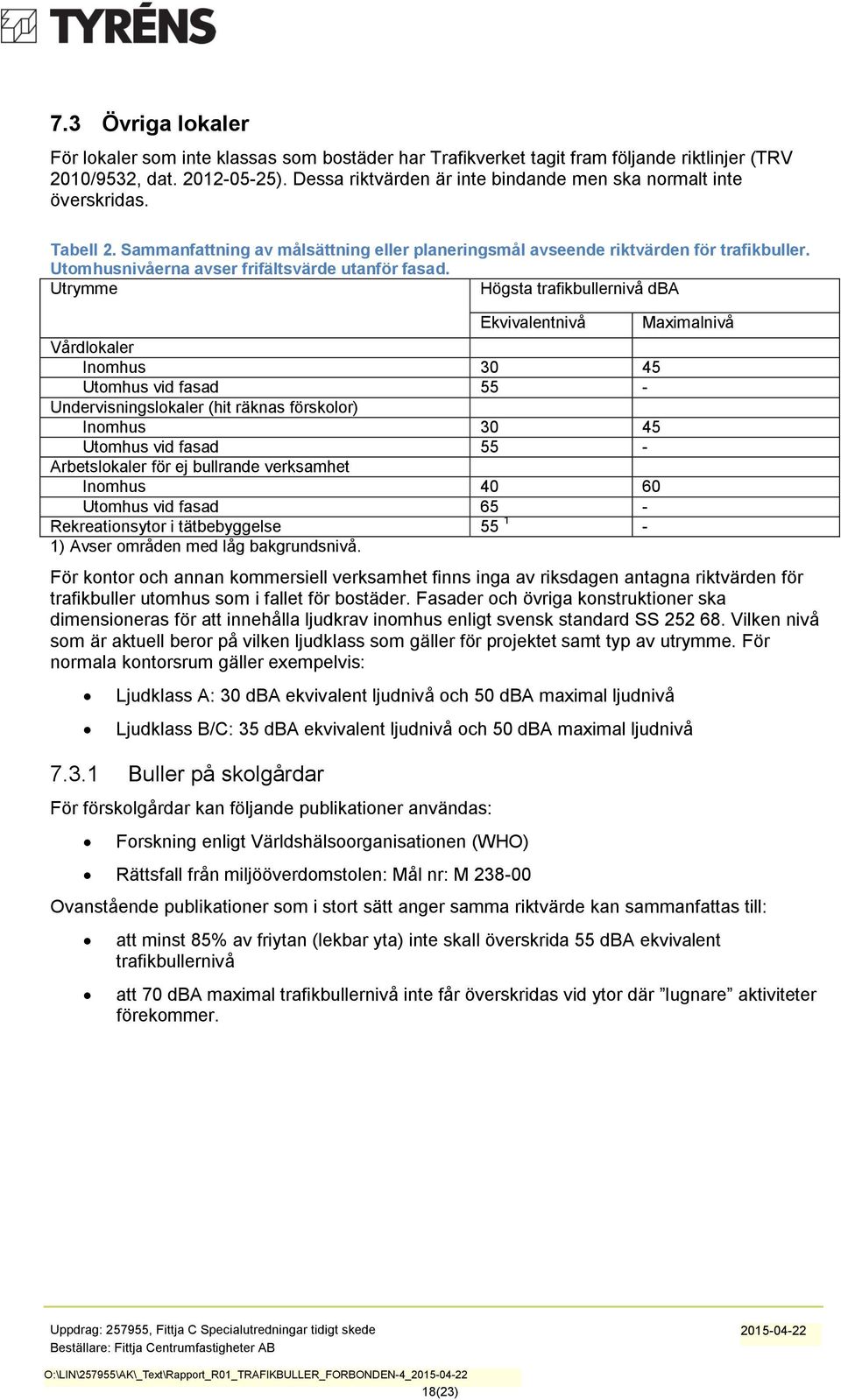 Utomhusnivåerna avser frifältsvärde utanför fasad.