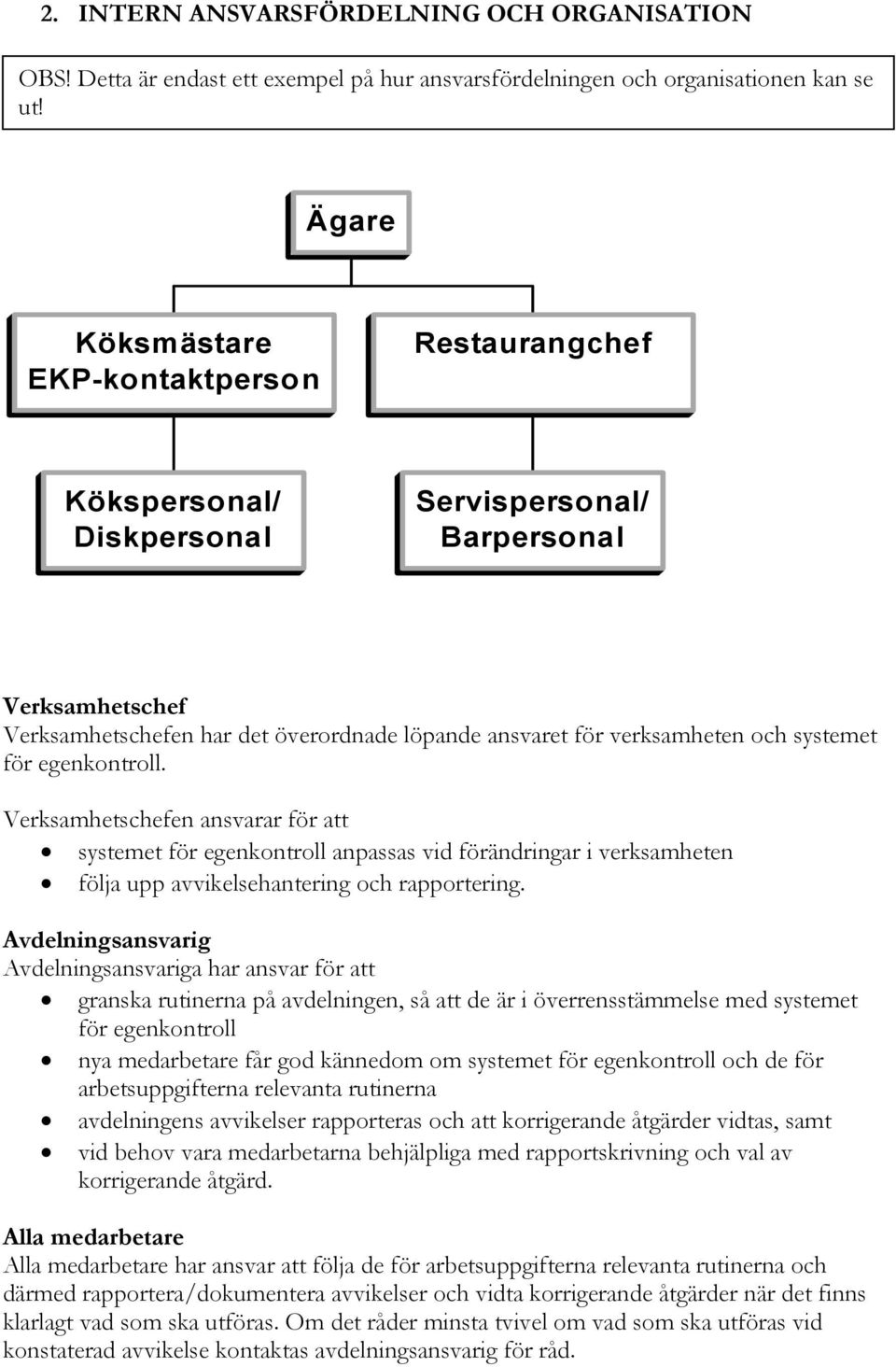 systemet för egenkontroll. Verksamhetschefen ansvarar för att systemet för egenkontroll anpassas vid förändringar i verksamheten följa upp avvikelsehantering och rapportering.