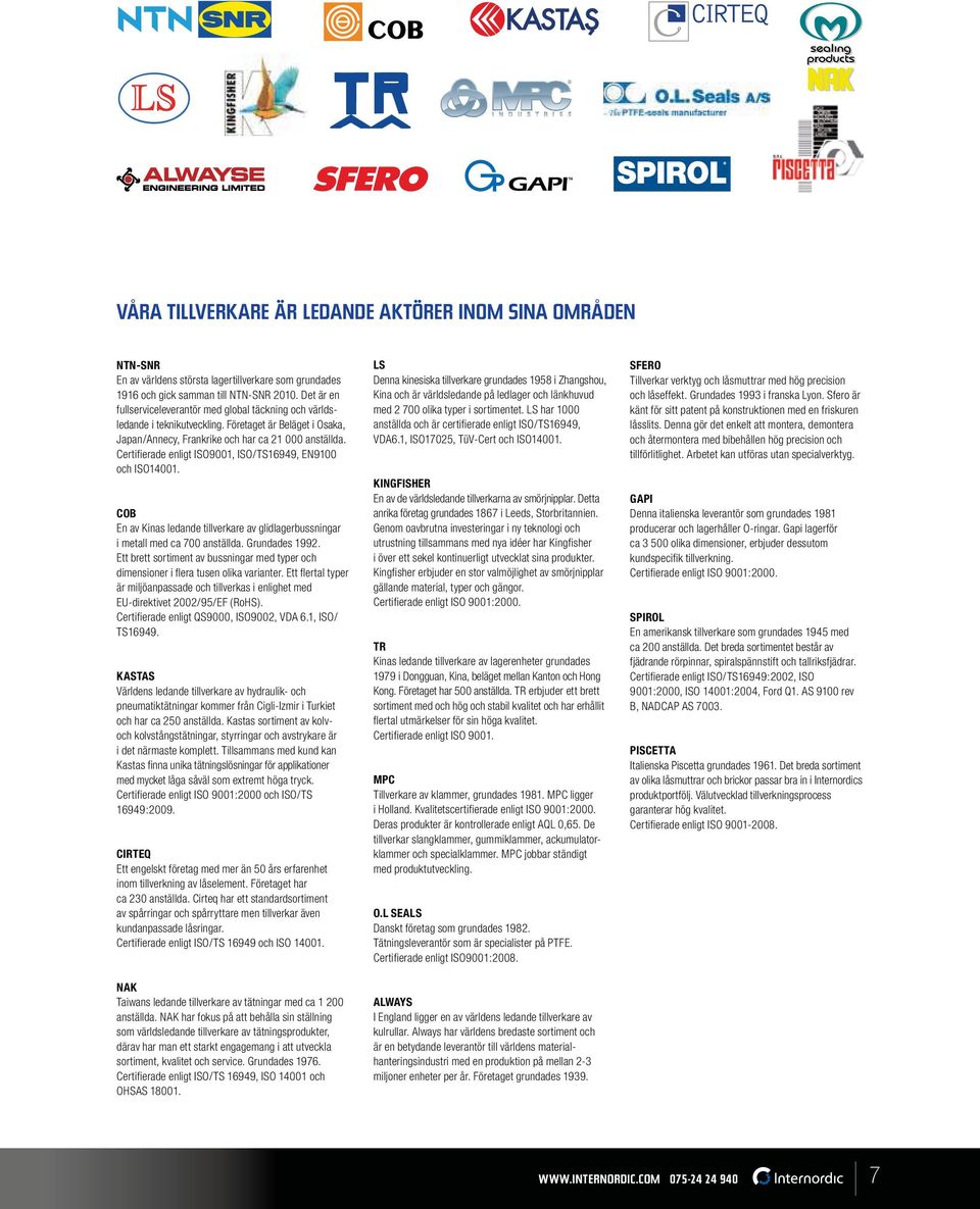 Certifierade enligt ISO9001, ISO/TS16949, EN9100 och ISO14001. COB En av Kinas ledande tillverkare av glidlagerbussningar i metall med ca 700 anställda. Grundades 1992.