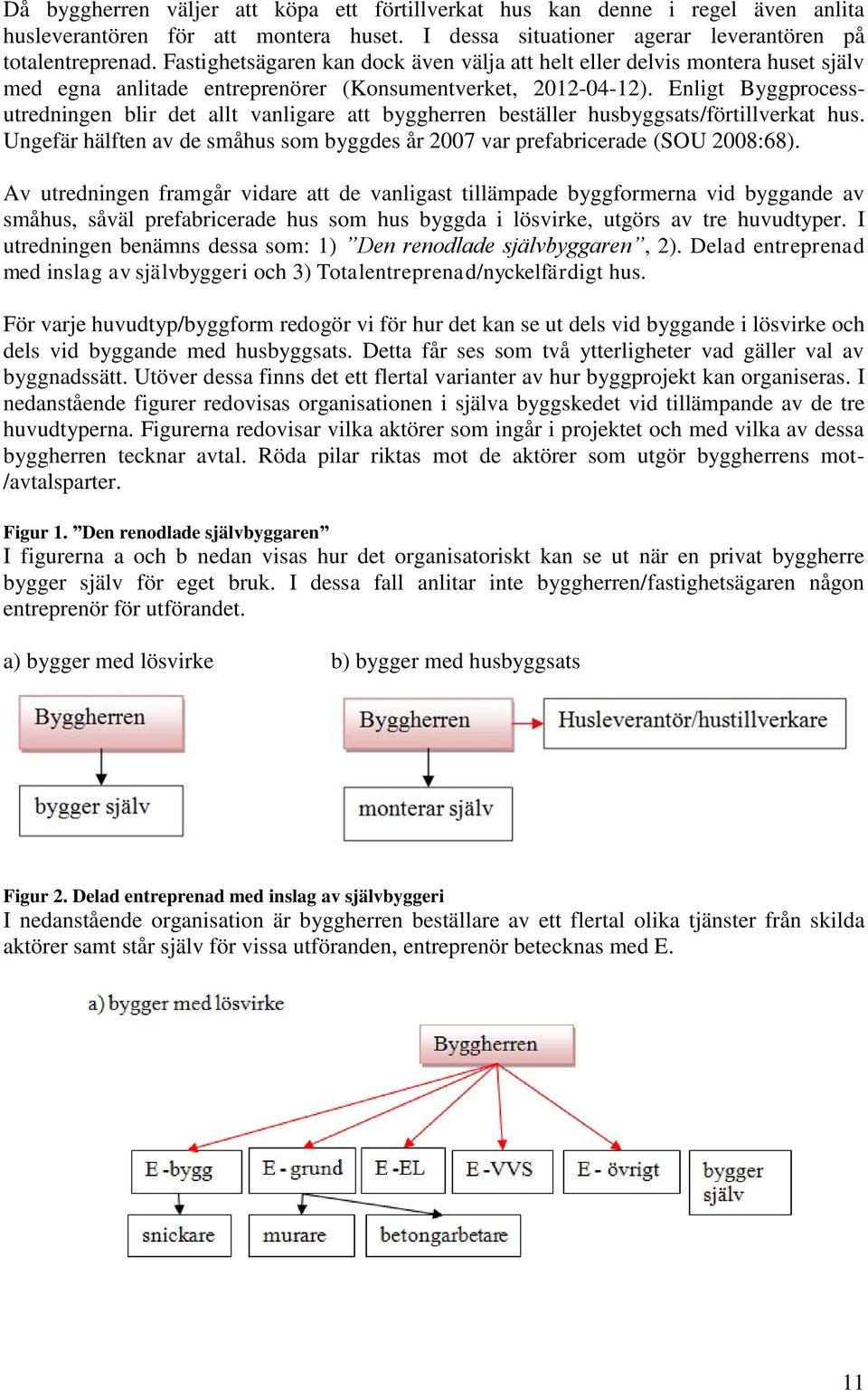 Enligt Byggprocessutredningen blir det allt vanligare att byggherren beställer husbyggsats/förtillverkat hus. Ungefär hälften av de småhus som byggdes år 2007 var prefabricerade (SOU 2008:68).