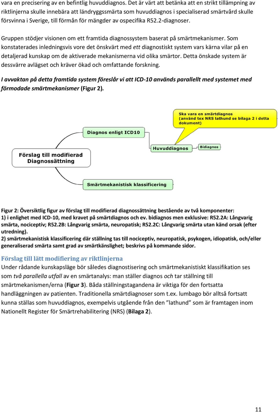 ospecifika R52.2-diagnoser. Gruppen stödjer visionen om ett framtida diagnossystem baserat på smärtmekanismer.