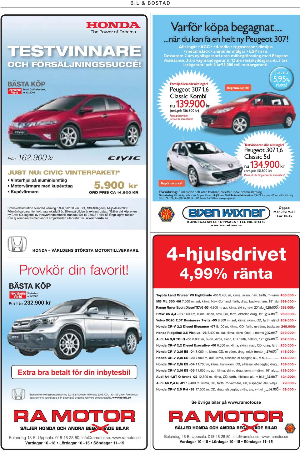 800 kr) Passa på när färgurvalet är som störst! 3 månader helt utan kostnad, därefter indiv. premiesättning. Förmånliga villkor via Peugeot Finans. 2005. 7,4 7,7 liter per 100 km vid bl. körning.