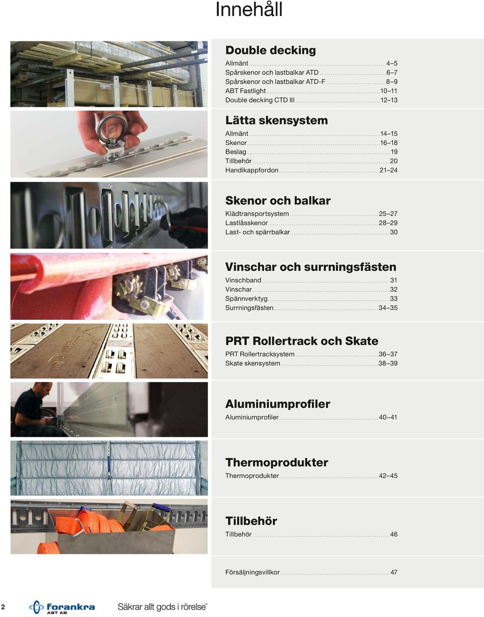 Last- och spärrbalkar 30 Vinschar och surrningsfästen Vinschband 31 Vinschar 32 Spännverktyg 33 Surrningsfästen 34 35 PRT Rollertrack och Skate Prt