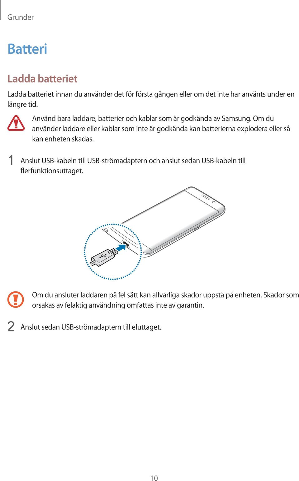 Om du använder laddare eller kablar som inte är godkända kan batterierna explodera eller så kan enheten skadas.