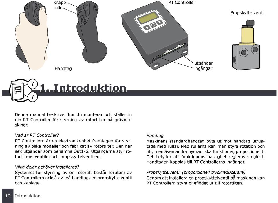 RT Controllern är en elektronikenhet framtagen för styrning av olika modeller och fabrikat av rotortilter. Den har sex utgångar som benämns Out1-6.