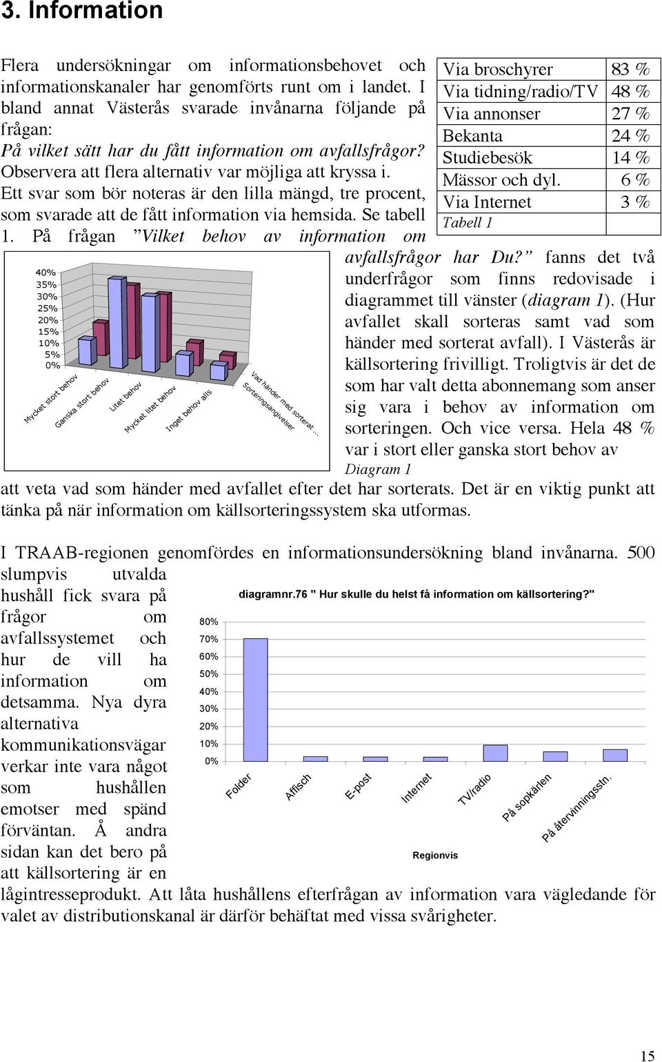 Ett svar som bör noteras är den lilla mängd, tre procent, som svarade att de fått information via hemsida. Se tabell 1.