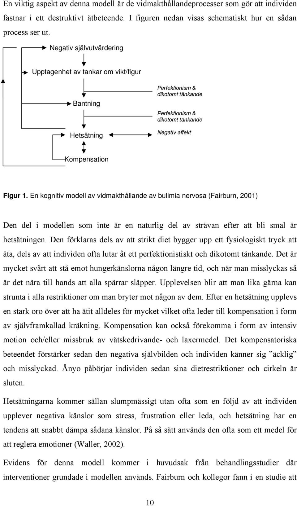 En kognitiv modell av vidmakthållande av bulimia nervosa (Fairburn, 2001) Den del i modellen som inte är en naturlig del av strävan efter att bli smal är hetsätningen.