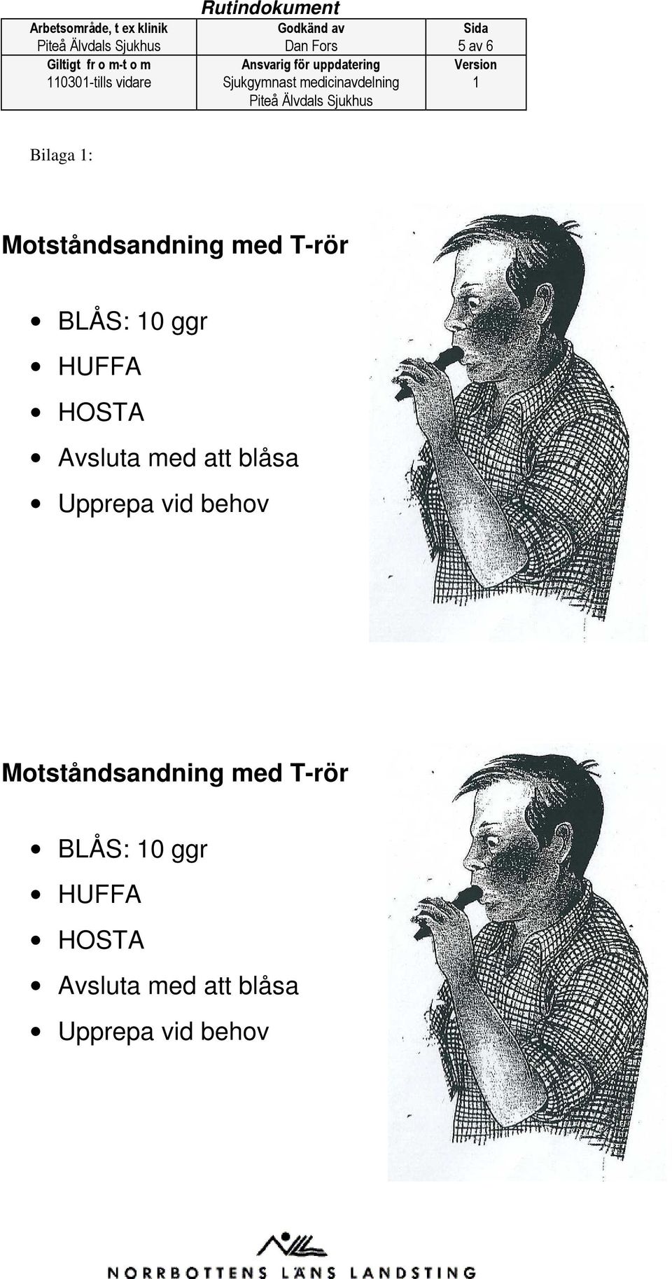 Avsluta med att blåsa Upprepa vid behov Motståndsandning med