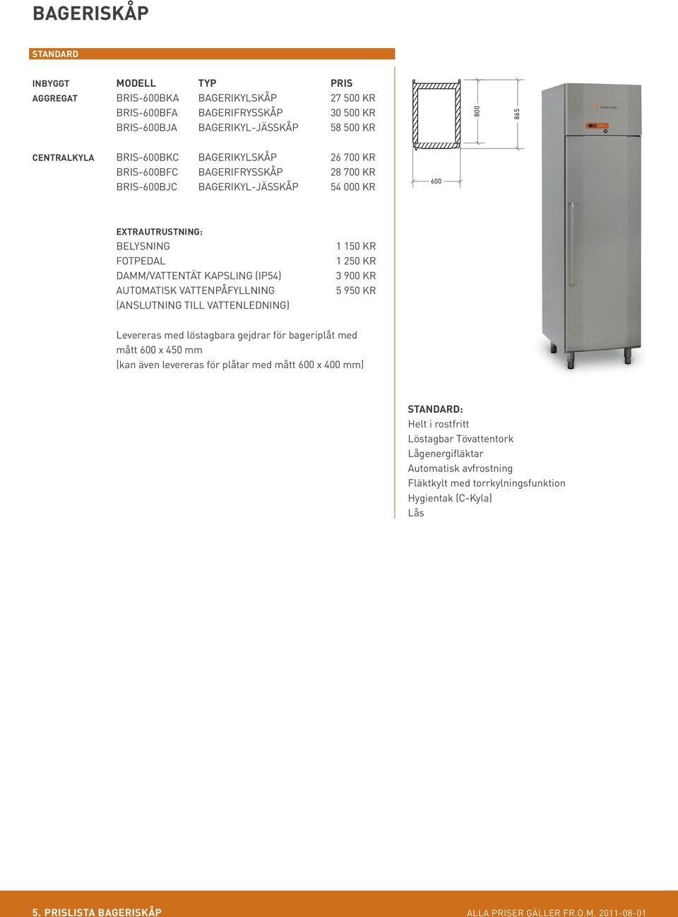 VATTENPÅFYLLNING (ANSLUTNING TILL VATTENLEDNING) 1 150 KR 1 250 KR 3 900 KR 5 950 KR Levereras med löstagbara gejdrar för bageriplåt med mått 600 x 450 mm (kan även levereras för