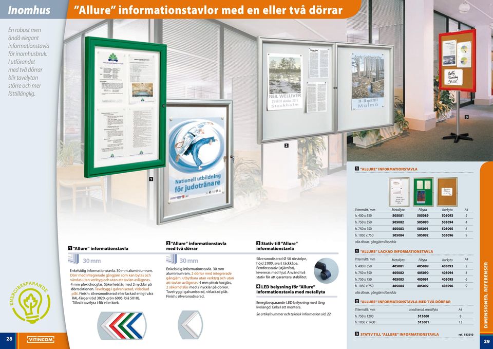 050 x 750 505084 50509 505096 9 Allure informationstavla Allure informationstavla med två dörrar 3 Stativ till Allure informationstavla alla dörrar : gångjärnsförsedda ALLURE LACKAD INFORMATIONSTAVLA